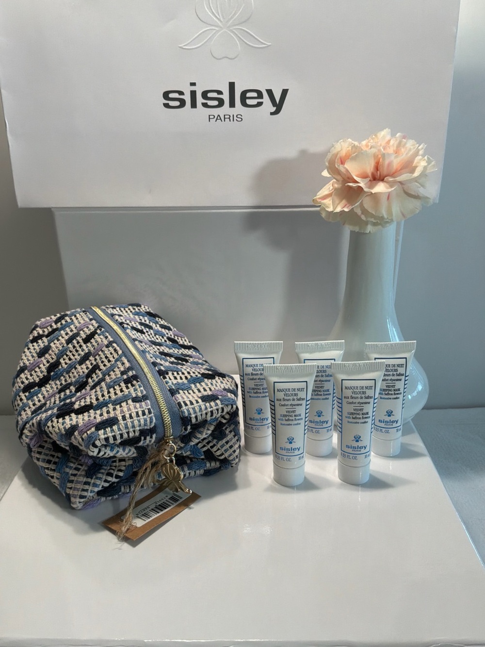 Sisley Iconic Woven Travel Pouch with Mini Travel ready Velvet sleeping mask